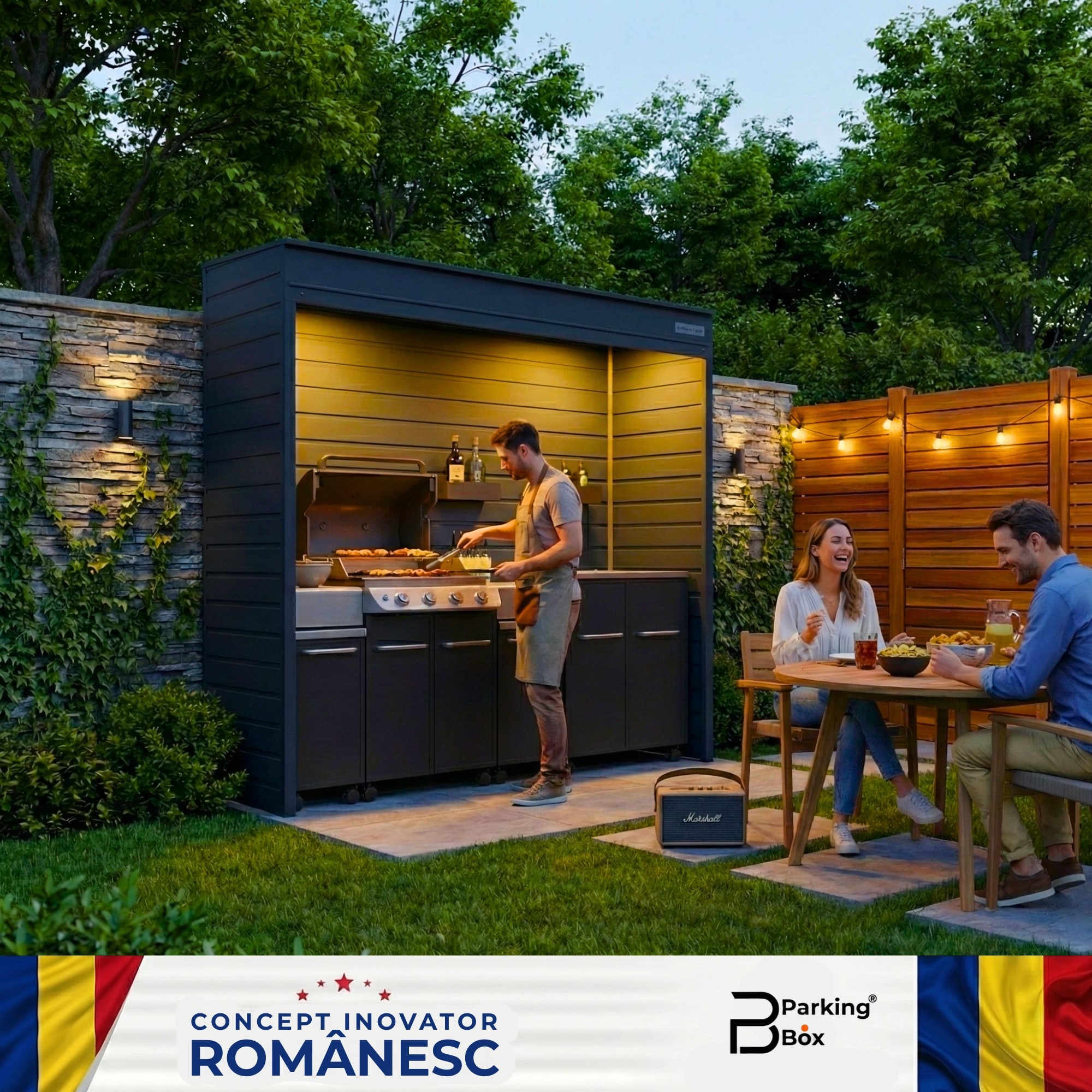 ParkingBox BarbequeBOX Premium deschis cu gratar pe gaz si chiuveta